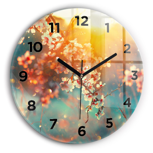Round glass clock Spring flowers