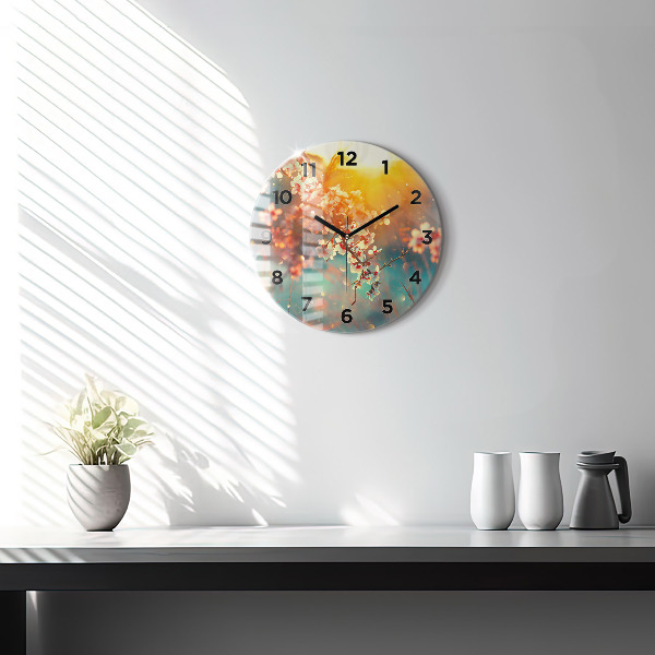 Round glass clock Spring flowers