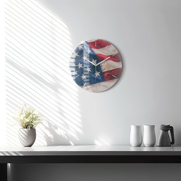 Round glass clock American flag
