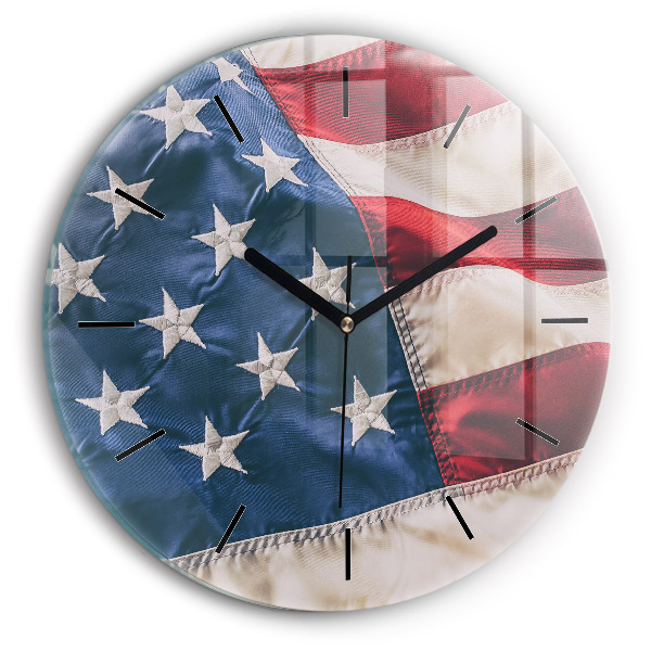 Round glass clock American flag