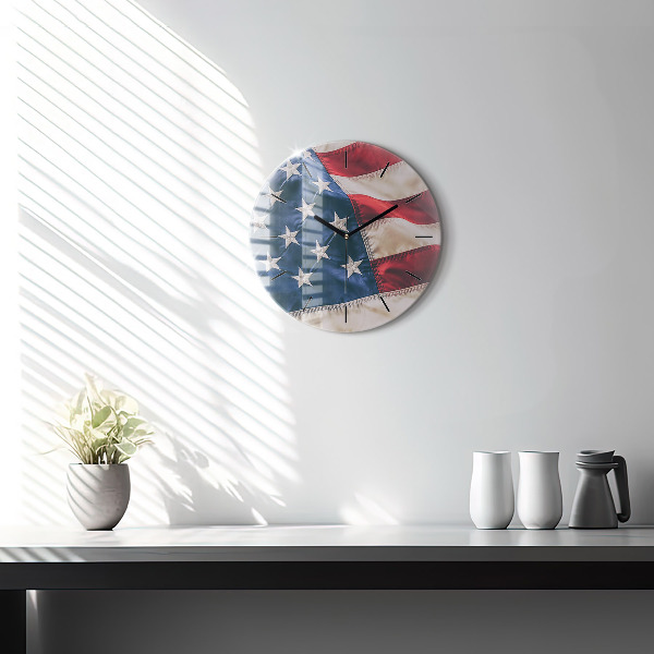 Round glass clock American flag