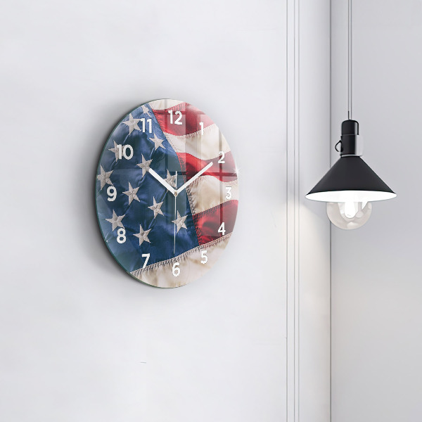 Round glass clock American flag
