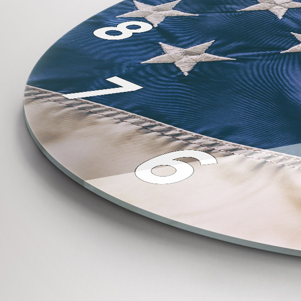 Round glass clock American flag