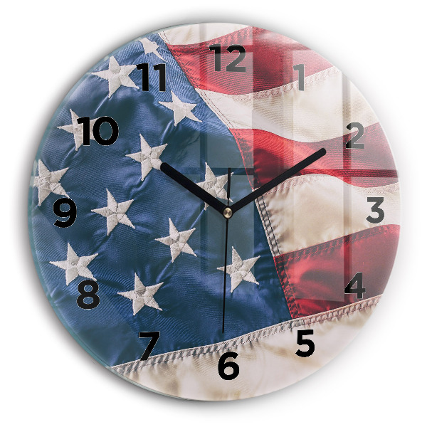 Round glass clock American flag