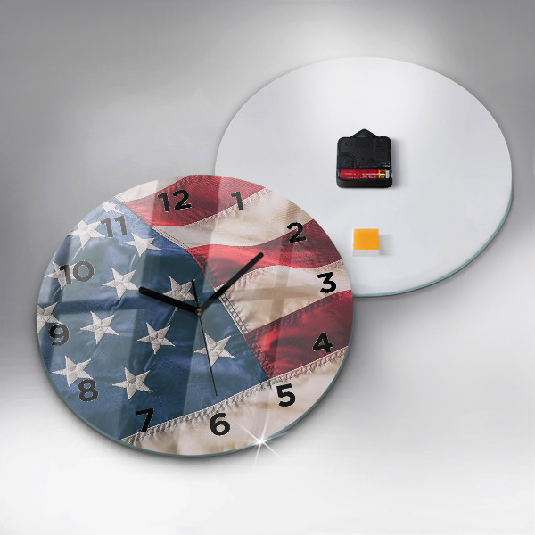 Round glass clock American flag
