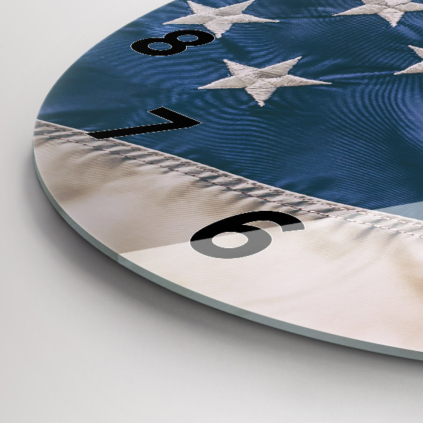 Round glass clock American flag