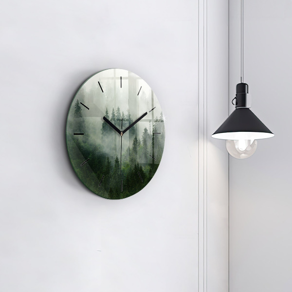 Round glass clock Misty forest