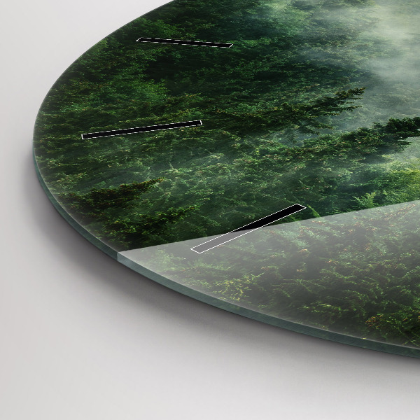 Round glass clock Misty forest
