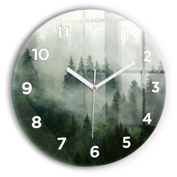 Round glass clock Misty forest
