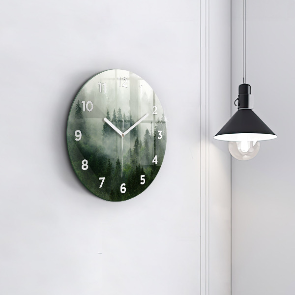 Round glass clock Misty forest