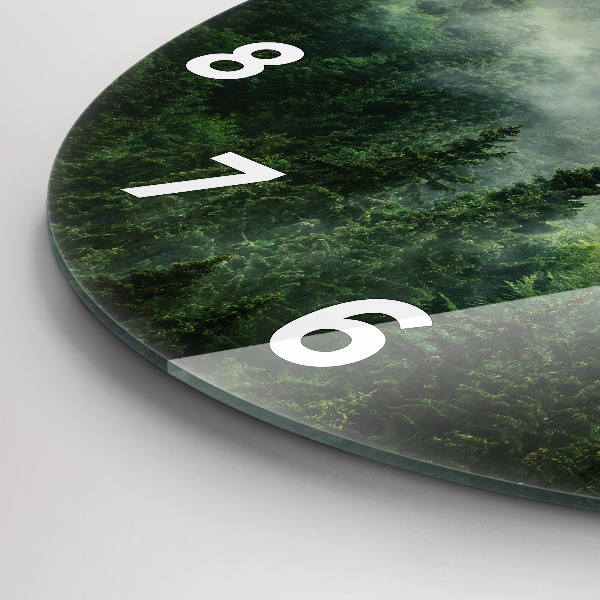 Round glass clock Misty forest