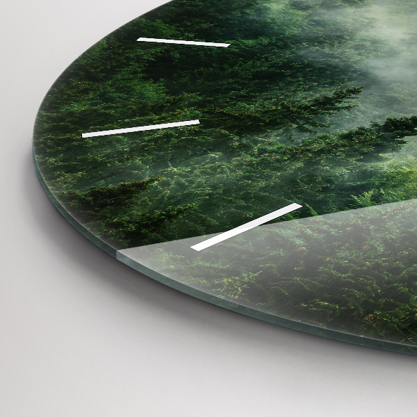 Round glass clock Misty forest