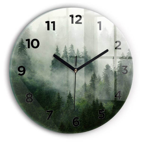 Round glass clock Misty forest