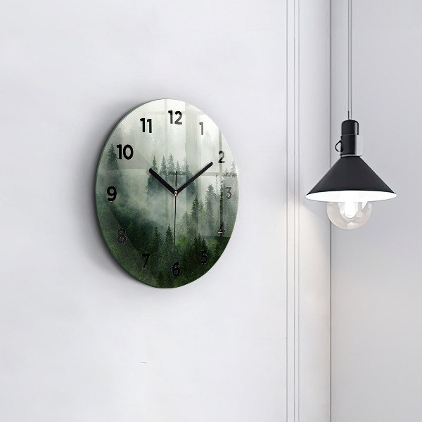 Round glass clock Misty forest