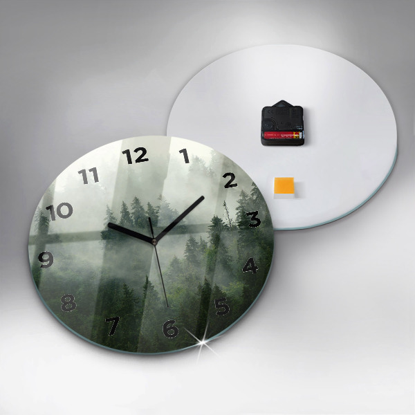 Round glass clock Misty forest