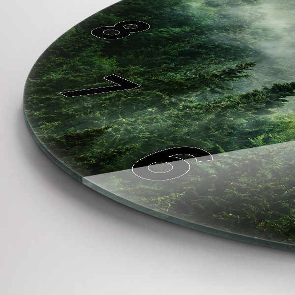 Round glass clock Misty forest