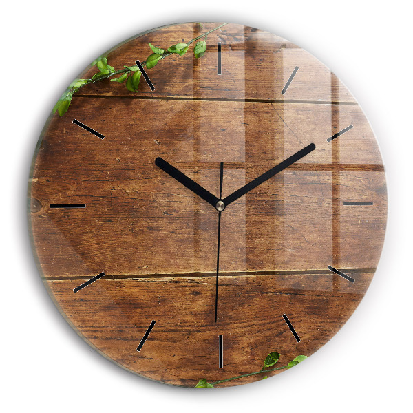 Round glass clock Rustic Wood