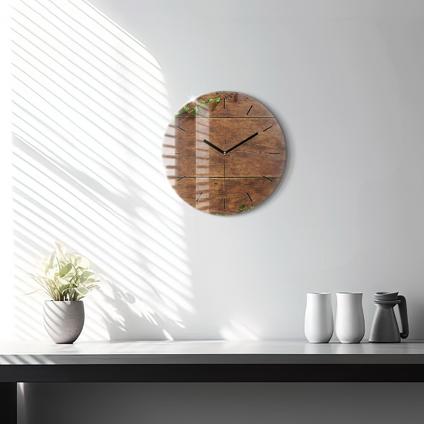 Round glass clock Rustic Wood