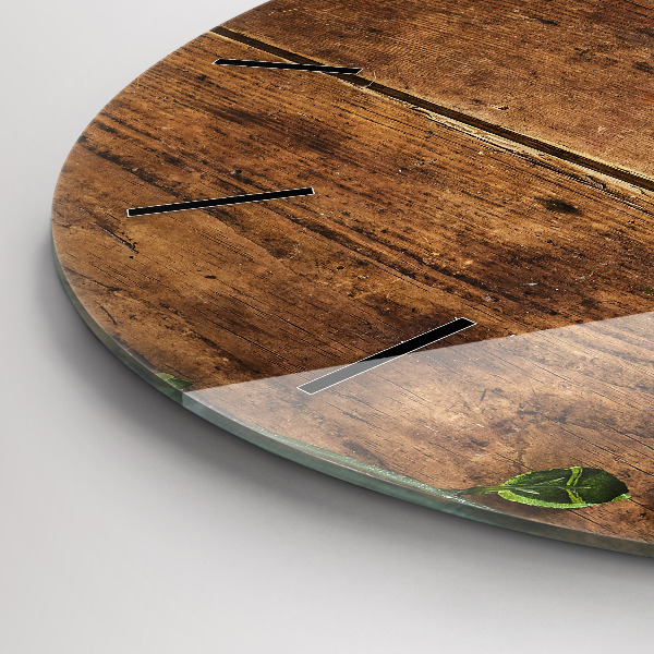 Round glass clock Rustic Wood