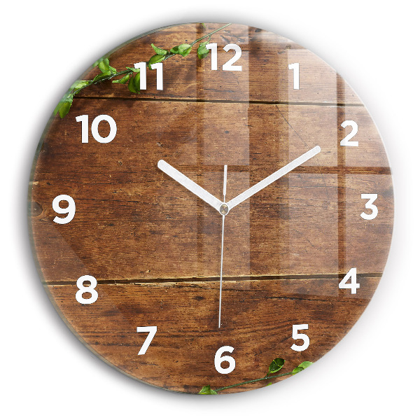 Round glass clock Rustic Wood