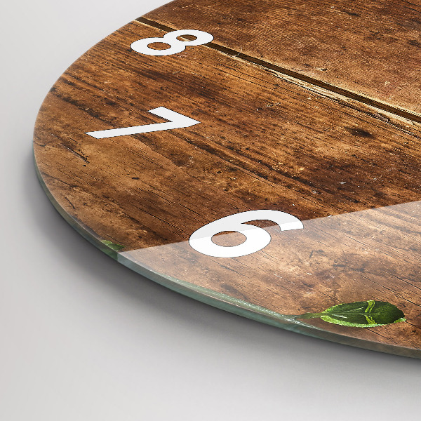 Round glass clock Rustic Wood