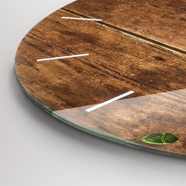 Round glass clock Rustic Wood