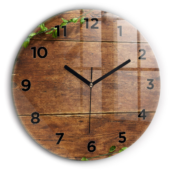 Round glass clock Rustic Wood