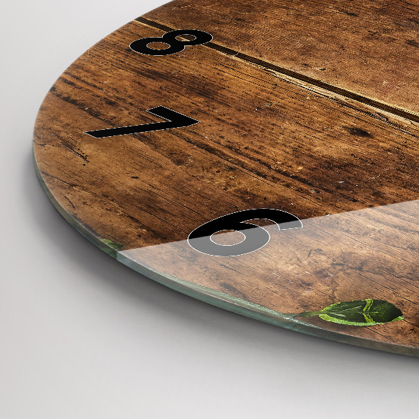 Round glass clock Rustic Wood