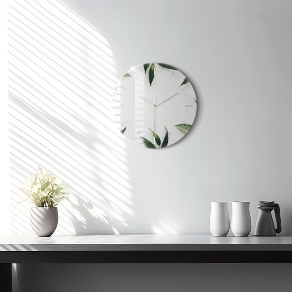 Round glass clock Leaf frame