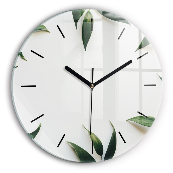Round glass clock Leaf frame