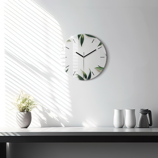 Round glass clock Leaf frame