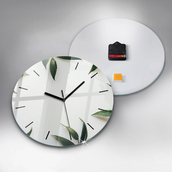 Round glass clock Leaf frame