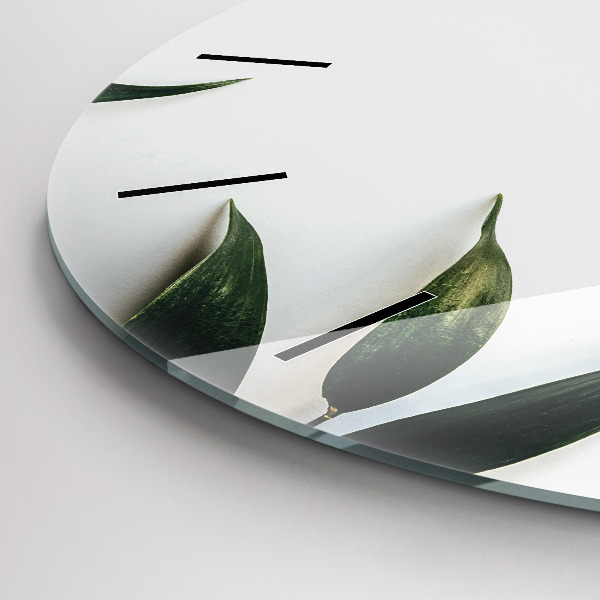Round glass clock Leaf frame