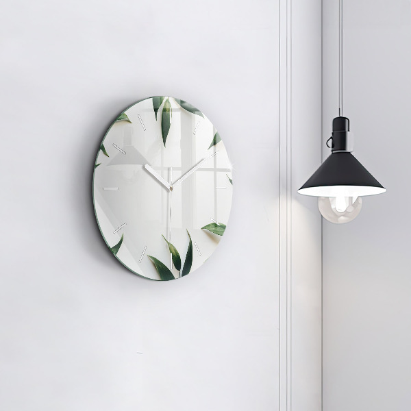 Round glass clock Leaf frame
