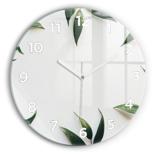 Round glass clock Leaf frame