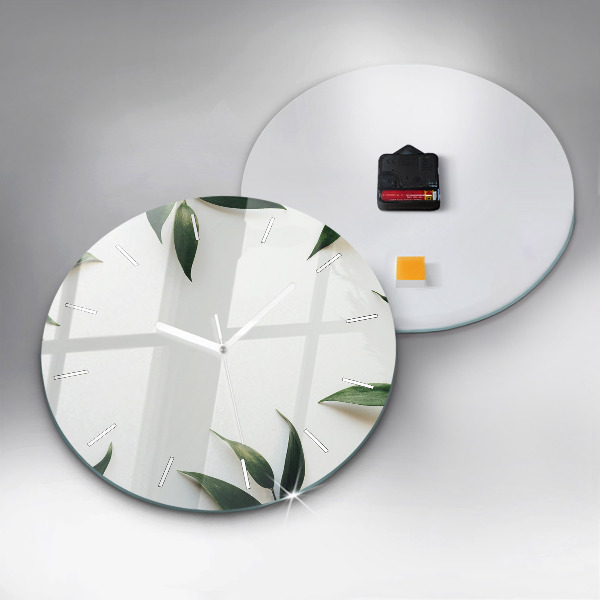 Round glass clock Leaf frame
