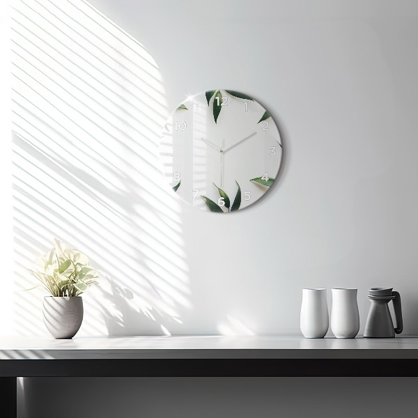Round glass clock Leaf frame