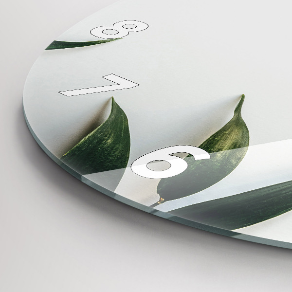 Round glass clock Leaf frame