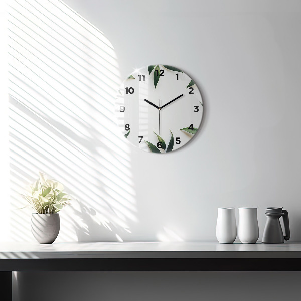 Round glass clock Leaf frame