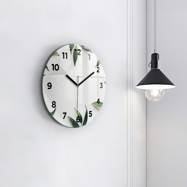 Round glass clock Leaf frame