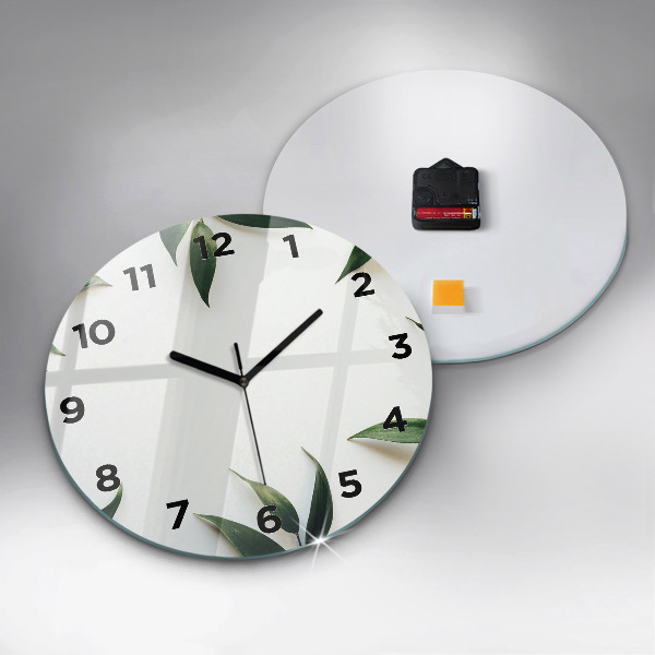 Round glass clock Leaf frame