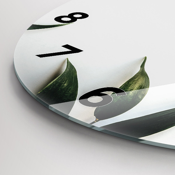 Round glass clock Leaf frame