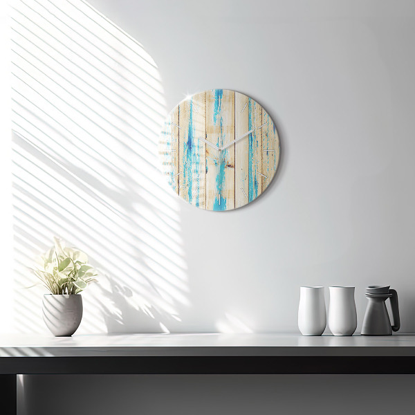 Round glass clock Scratched wood