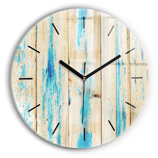 Round glass clock Scratched wood