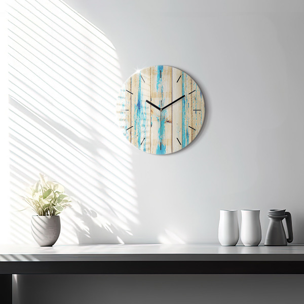 Round glass clock Scratched wood