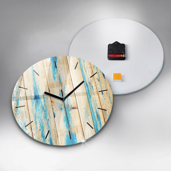 Round glass clock Scratched wood