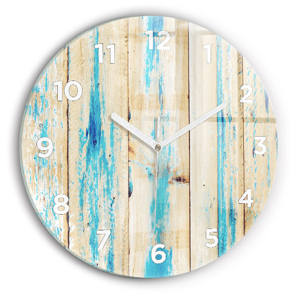 Round glass clock Scratched wood