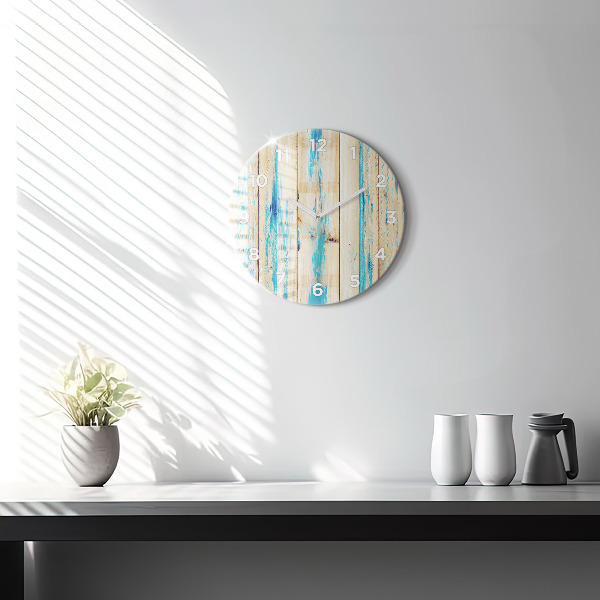 Round glass clock Scratched wood