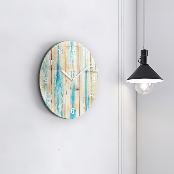 Round glass clock Scratched wood
