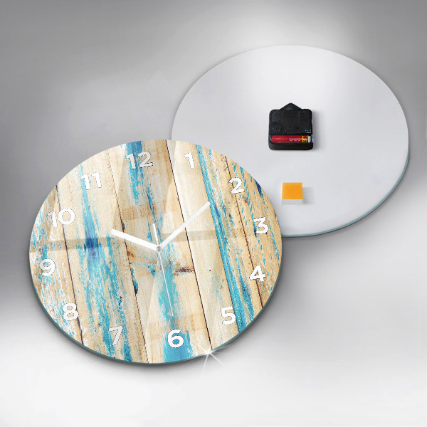 Round glass clock Scratched wood